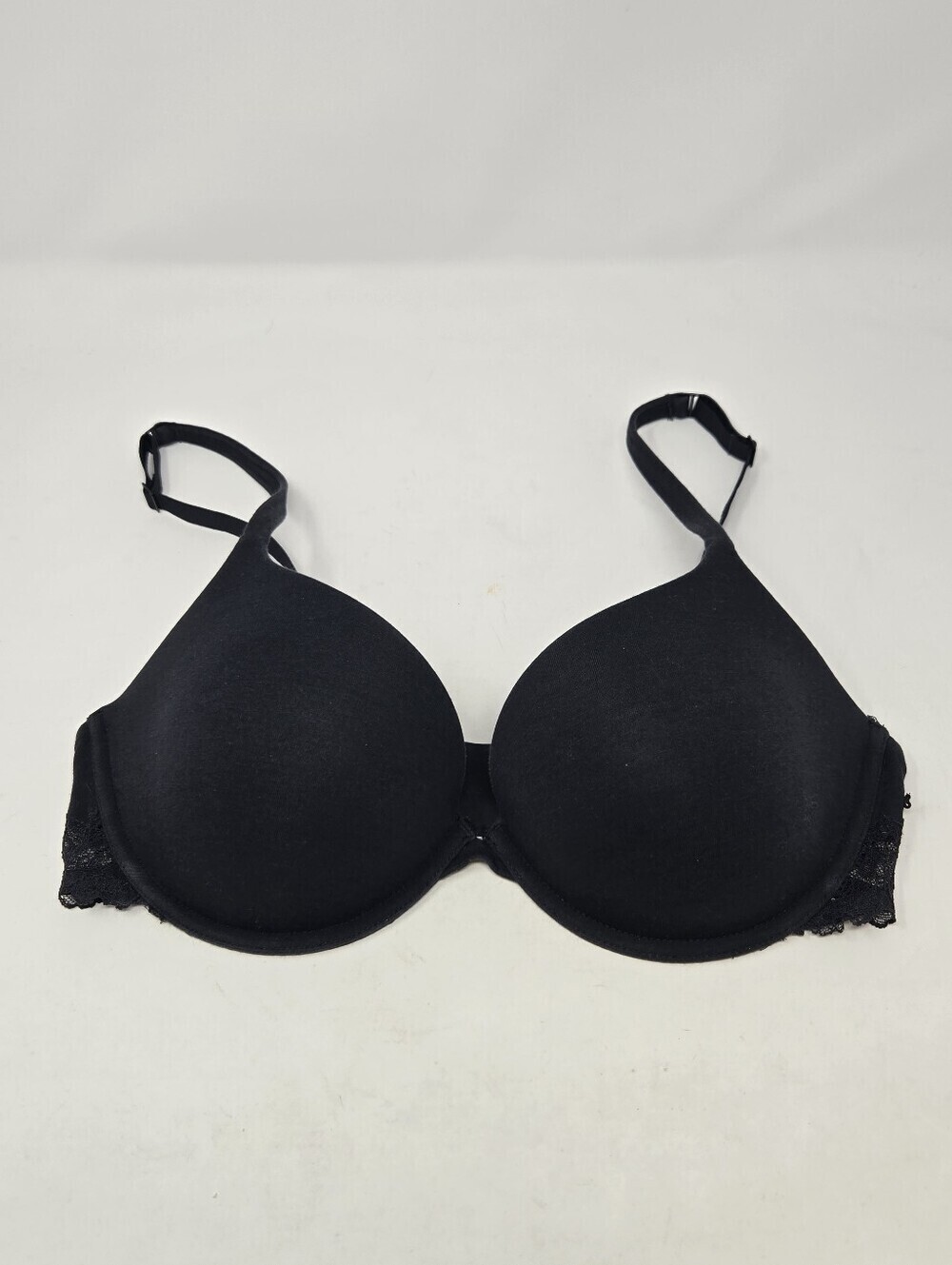 SKIMS BLACK BRA LACE SIDES ADJUSTABLE WOMEN SIZE 36D EVERYDAY T-SHIRT UNDERWIRE